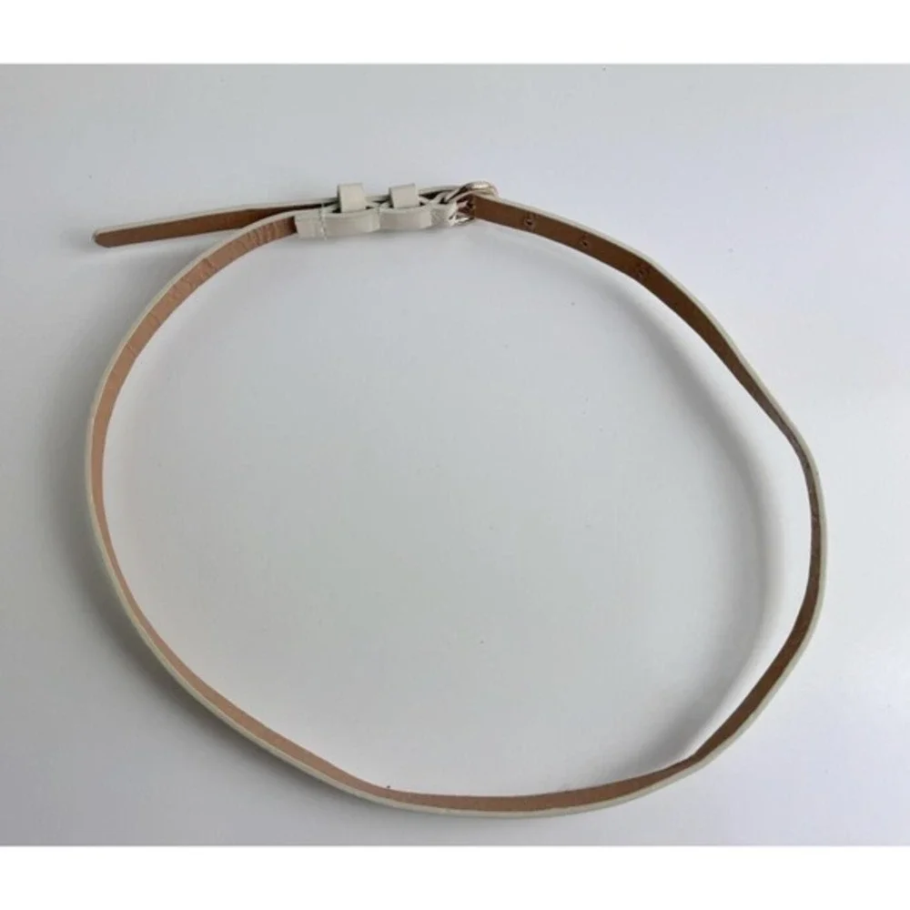 Womens‎ Skinny Cream Faux Leather Belt Gold Round Buckle Off White Cinch Belt